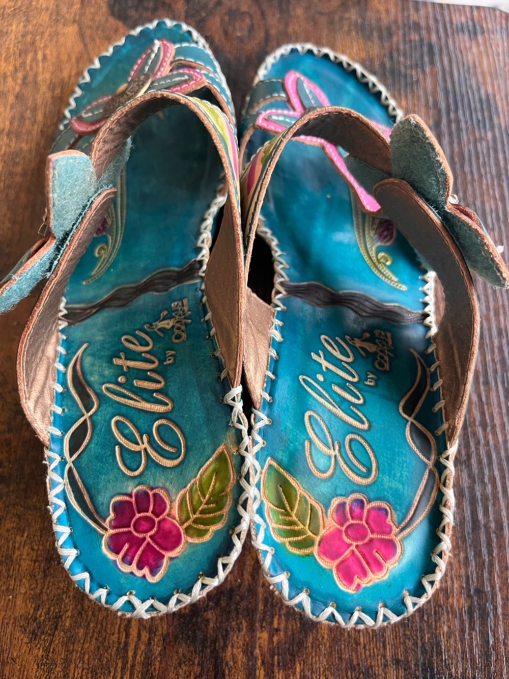 Colorful Teal Sandals with Pink Floral Accents - Picture 3 of 16